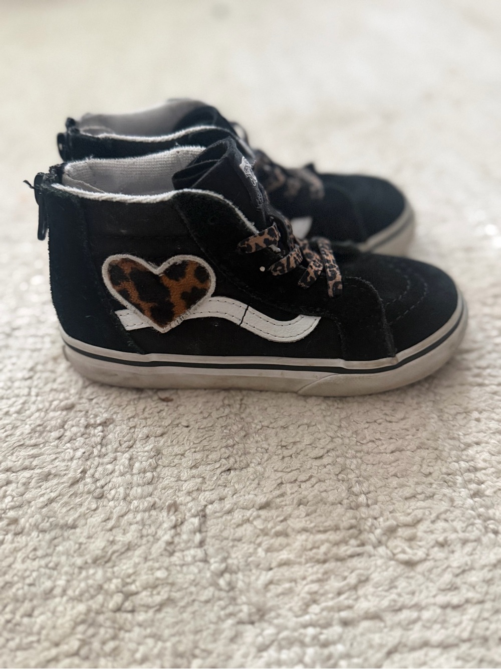 Vans Kids Black High-Top Sneakers with Leopard-Pattern Laces